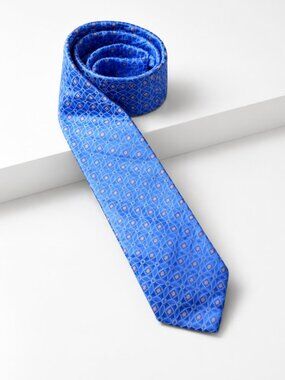 Vintage VALENTINO 100% Italian Silk Blue Printed Tie